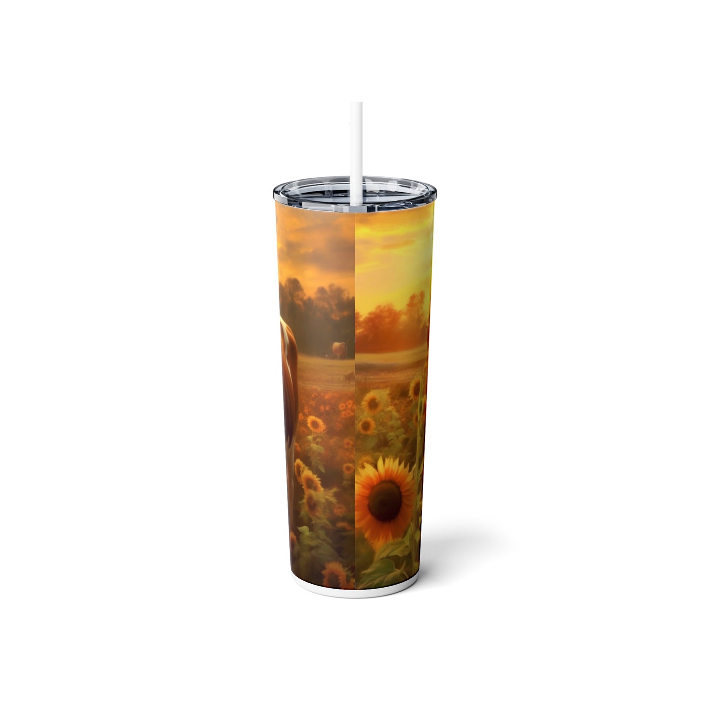 Sunset Cow Skinny Steel Tumbler with Straw, 20oz