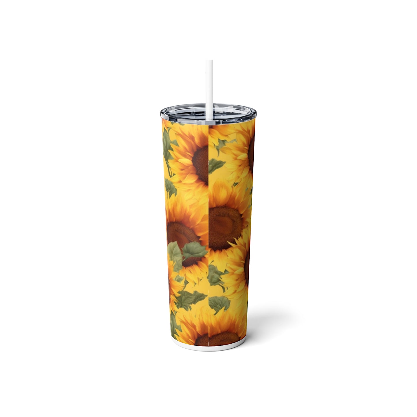 Sunflowers and Highland Cow Skinny Steel Tumbler with Straw, 20oz