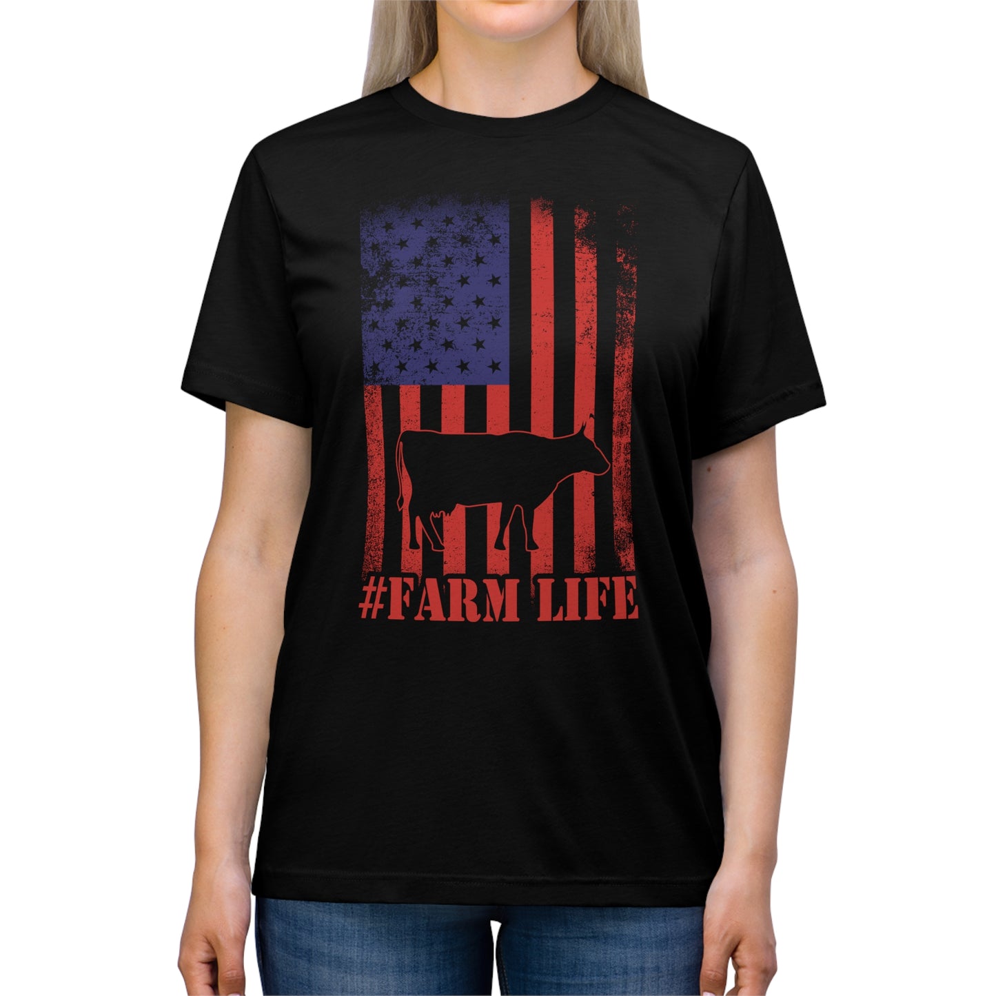American Flag Farm Life Cow Shirt