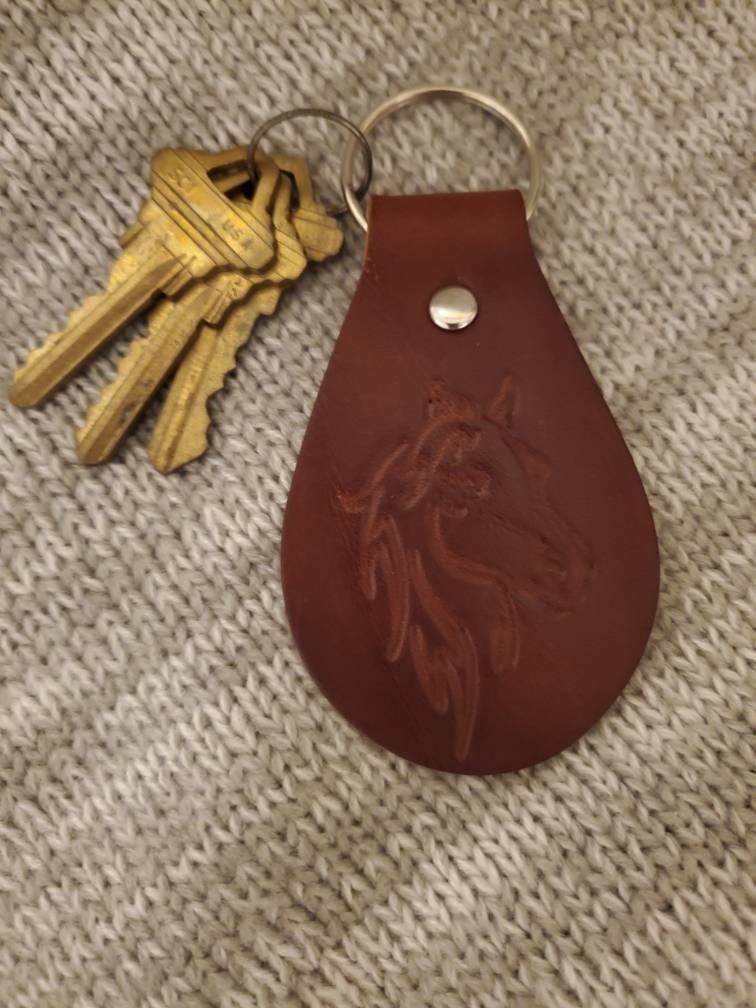 Stamped Horse Genuine Leather Key Fob/ Keychain