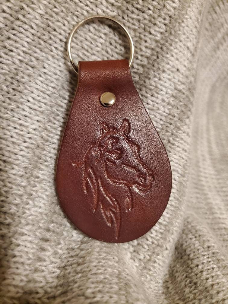 Stamped Horse Genuine Leather Key Fob/ Keychain