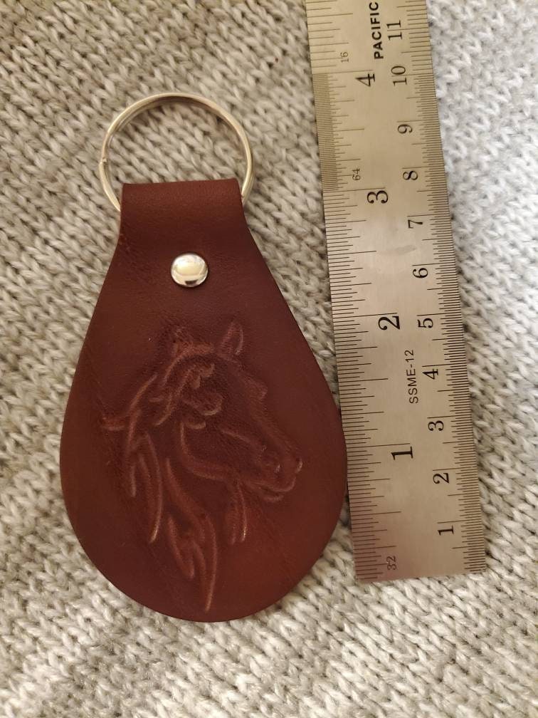 Leather Key Fob Keychain w/ Horseshoe & Initial