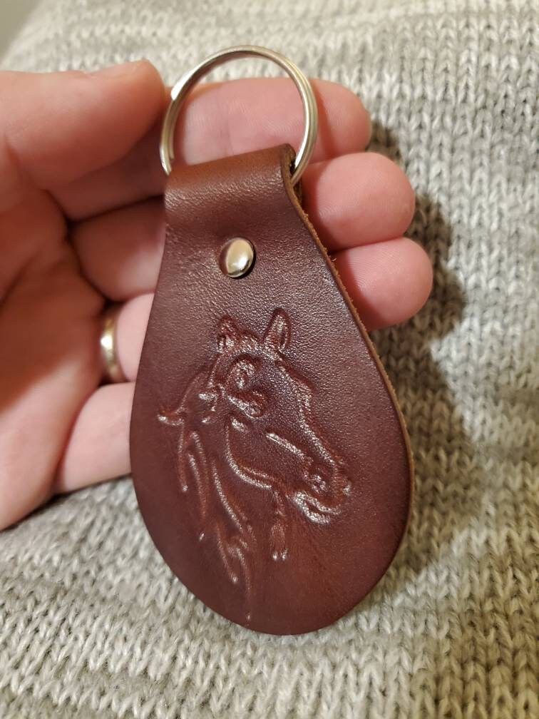 Leather Key Fob Keychain w/ Horseshoe & Initial